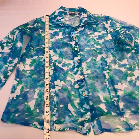 Notations Petite sheer blue floral blouse - Picture 10 of 15